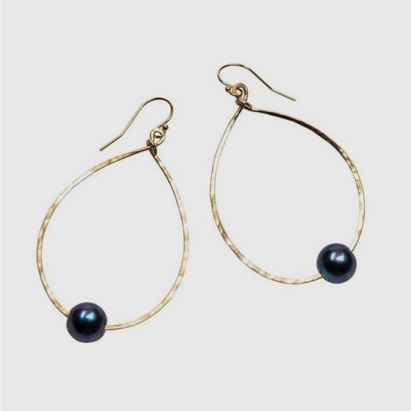 SOLD* KIELE Made in Hawaii *FINAL DROP* 14k DARK PEARL HARBOR TEARDROP EARRINGS - Picture 2 of 2